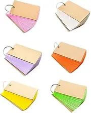 Paper Study Cards, Pyhot 6 Set 300 Pieces Multi-Color Kraft Paper Binder Ring Easy Flip Flash Card Study Cards (6P Mixed)