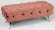 Bed end Button Tufted Velvet Bench with Metal gold feet - Peach pink