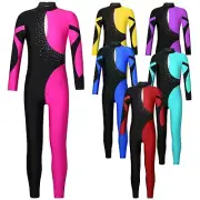 Kids Girls Rhinestones Long Sleeves Full Body Jumpsuit Romper Leotard Unitard