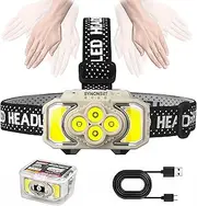 LED Head Torch Headlamp, Motion Sensor Control, with Night Light Tent Light Mode 1200mAh Rechargeable Powered USB Waterproof Headlight Flashlight, for Camping Hiking Fishing Work