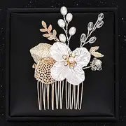 [RQPBIJ] Wedding Headpieces Bride Flower Hair Comb Wedding Hair Ornaments Pearl Small Hair Combs Gold Hairpins Jewelry Tiara Women Combs for Hair Wedding Hair Accessories