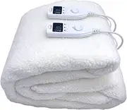 Viviendo Dual Control Washable Fitted Electric Heated Blanket 5 Heat Setting Saftey Overheat Protection Underblanket White Queen Synthetic Wool Top