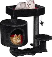 BEWISHOME Cat Tree Tower, Gothic Condo with Coffin Bed, Gothic Cat House with Scratching Posts, Spider Toy, Cat Perch/Furniture/Shelves for Kittens, Black and Red Small MMJ93R