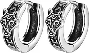 [OIDEA] Viking Huggie Hoop Earrings for Men: Silver Vintage Viking Runes Compass Earrings Stainless Steel Protection Amulet Jewelry Gifts for Men Women, No Gemstone