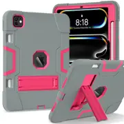 MCC Stylish Shockproof iPad Pro 13" 2024 M4 Case Cover Kids Apple 7th Gen [Grey+Magenta]