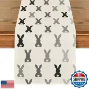 Artoid Mode Grey Black Bunny Rabbit Easter Table Runner, Spring Kitchen Dinin