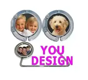 1 CUSTOM PURSE HANGER HANDBAG HOOK w/ YOUR PIC or LOGO