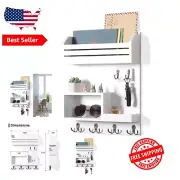 Versatile Wall Key Holder & Durable Mail Organizer with Rustic Finish - 6 Hooks