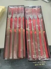 Set Of 8 Mcm Canoe Muffin Japanese Stainless Steel 3 Prong Fondue Forks
