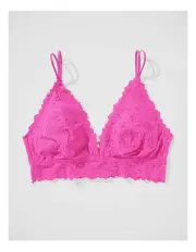 [Aerie] Show Off Rosey Lace Padded Plunge Bralette in Fuchsia Pink