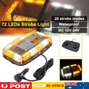 72 LED Amber White Beacon Flashing Magnetic Emergency Warning Strobe Light Lamp