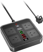 Lvpradior 10-in-1 Power Board with 4 AC Outlets & 6 USB Ports (5 USB-A + 1 USB-C) – 2500W Surge Protector, 1.8M Extension Cord, Wall Mountable for Home Office, Kitchen & Gaming(Black)