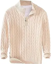 [Qolkmuiy-GJ] Men's Slim Fit Zipper Turtleneck Pullover Zip Up Mock Neck Basic Sweater Casual Textured Long Sleeve Pullovers