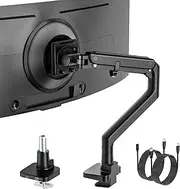 monTEK Single Monitor Arm with USB A/C, Ultrawide Monitor Stand for 17 to 57 Inch Curved Screen, Holds 59.4 lbs, Adjustable Gas Spring Arm, 75/100 VESA Mount, Clamp & Grommet Desk Mount, Black