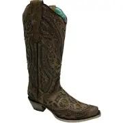 Corral Ladies Brown/ Grey Inlay & Embroidery & Studs Boots E1569