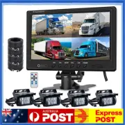 9" QUAD MONITOR SCREEN + 4X REAR VIEW BACKUP CCD CAMERA SYSTEM FOR BUS TRUCK RV