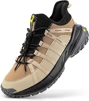 [FitVille] Hiking Shoes Men's Extra Wide Trekking Shoes Non-Slip Slip On Outdoor Shoes Breathable Mountain Shoes Lightweight Walking Shoes Wide Men's Trainers with Arch Support, Warm Taupe Sand, 50 EU