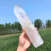 1.48kg Natural White crystal Obelisk Carved Quartz Crystal Wand Point