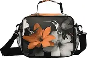 Insulated Lunch Box Hummingbird Florals Butterfly for Women Men - Ideal for Work, Picnics - Includes Adjustable Shoulder Strap