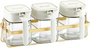 Condiment Jar Spice Container+Lids & Spoons,Clear Glass Condiment Canisters Pots Seasoning Box Salt Container White Easy to Use