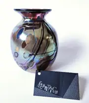 Rick Hunter Small Vase Iridescent Splatter Magenta Studio Art Glass