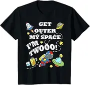 [X.Style] Kids Birthday 2 yr Old Astronauts & Rocket Outer Space 2nd ds772 T-Shirt (S) Black