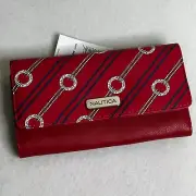 NAUTICA Womens Wallet Money Manager Tri Fold RFID Protection Red Navy NWT 3235