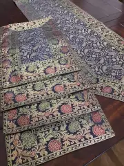 Table Runner Black Set 4 Table Place Mat Brocade Silk Formal Table Decor Set