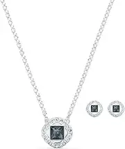[Swarovski] Amazon Exclusive Una Angelic Set, Necklace and Earrings, Square, Gray and White Crystals in a Rhodium Plated Setting