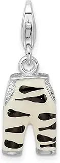 [JewelryWeb] 925 Sterling Silver Polished Fancy Lobster Closure Click on CZ Cubic Zirconia Simulated Diamond Enamel Zebra Pants Charm Pendant Necklace 28x10mm