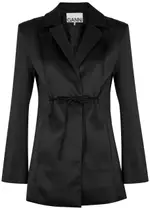 Ganni Tied Satin Blazer - Black - 42 (UK14 / L) 42 (UK14 / L)