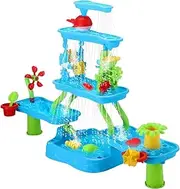 KIDBOT 5 Tier Sand Water Play Table, Kid Play Set Waterfall Pool Toys Sandpit Education Beach Activity Summer Outdoor Backyard Kids Playset
