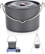 Camping Cookware, 4l Camping Hanging Pot, Titanium Pot with Lid, Camping Pan, Round Portable Camping Cooking Pot Cooking Equipment for Outdoor Hiking Picnic