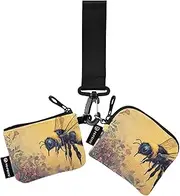 [XYMZR] Mini Zip Around Wristlet keychain Wallet Bee Garden Retro for Women Personalized Pattern Detachable Dual Pouch Wristlet Portable Wallet Phone Coin Purse, Multi-colored, One Size