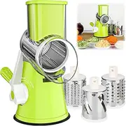 Spendeal Rotary Cheese Grater, 3 in 1 Cheese Shredder Grater Rotary with Handle, Vegetable Mandoline Slicer Shredder for Vegetable, Cheese, Nut (Green)