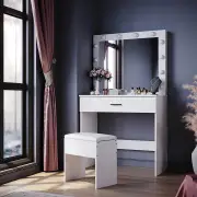 Dressing Table Vanity Set Stool Makeup 12 LED Bulbs Jewellery Organizer Cabinet, Full Set