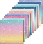 Desecraft 36 Sheets 12x12 Glitter Shining Pastel Ombre Cardstock Scrapbook Decorative Paper for Card Making Journaling Origami Scrapbook Paper Scrapbooking Supplies Spring