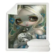Kids Fantasy Art Keeping Up Alice Holding a Clock Throw Blanket