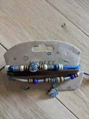 Boho chic Lava Rock Beads, silver charm (fish & rose) leather adjustable anklet