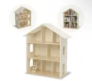 Wooden Dollhouse Kit Bookcase Bookshelf Montessori DIY