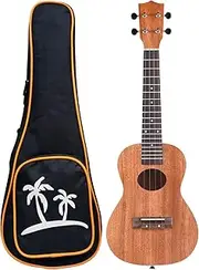 21 Inch Veneer Ukulele Soprano Uke 4 String Hawaii Guitar Mahogany Side Back Rosewood Fingerboard with Carry Bag Tuner Spare Strings Strap Wipe Cloth 3 Picks with Holder Wood Color 21-inch