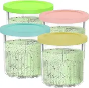 for Ninja CREAMi Deluxe Tubs 4 Pack with Color Lids, Replacement Pint Containers Pots for Ninja Creamy NC501UK NC501 NC500 Series Ice Cream Maker, BPA-Free & Dishwasher Safe (Blue/Pink/Lime/Yellow)