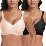 [Cavotor] Women Seamless Bra Non Wired Push Up Support Bras for Saggy Breasts Wireless T Shirt Soft Comfort Ladies V Neck Padded Bralettes with Extender