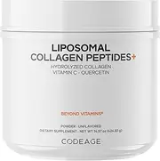 Codeage Liposomal Collagen Peptides Powder + Vitamin C & Quercetin Phytosome, Phospholipid Complex, Grass-Fed Pasture-Raised Hydrolyzed Collagen Type I & III Supplement All-in-One, Non-GMO, 14.97 oz