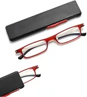OWTXIS Ultra Thin Foldable Reading Glasses for Women Men Compact TR90 Blue Light Blocking Reader with Portable Thin Flat Case, red, 3.0
