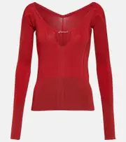 [Jacquemus] Jacquemus Le Haut Pralu off-shoulder sweater UK 14 red