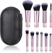 10 Pcs Travel Makeup Brush Set Mini Makeup Brushes Travel Size With Pack Portable Small Eyeshadow Eye Lipstick Foundation Brush Shadow Contour Blush Concealer Black Pink