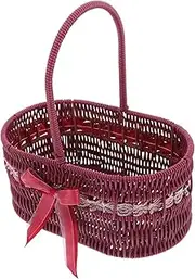 IMIKEYA Handwoven Flower Basket with Bowknot Lace Accents Portable Storage for Weddings Home and Garden Multi Purpose Centerpiece for Floral Arrangements