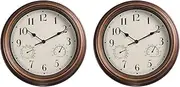 Binxind 2pcs 12inch Wall Clock,Retro Waterproof Clock with Displays Thermometer&Hygrometer,Noise-Free Clock for Indoor/Outdoor