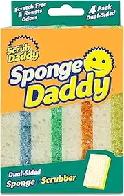 Sponge Daddy - Multipurpose Cleaning Scrubber and Sponge - One Side for Scrubbing, the Other for Mopping Up - Scratch Free, Odour Resistant - 4 Sponge Daddy Sponges